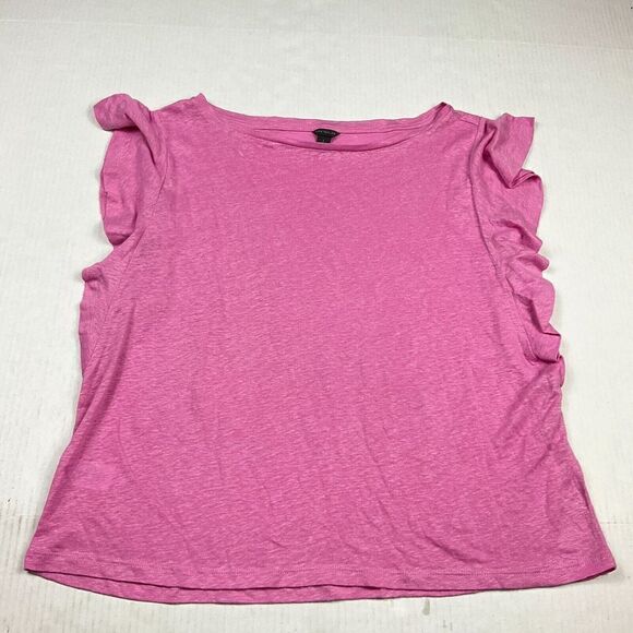 Ann Taylor Linen Top Pink Ruffled Short Sleeve Breathable Casual Shirt L Large - Picture 1 of 12